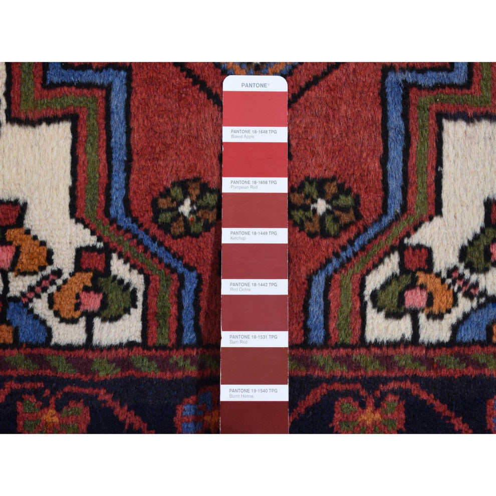 Cardinals Red New Persian Hamadan Pure Wool Hand Knotted Rug 3'5" x 5'3"