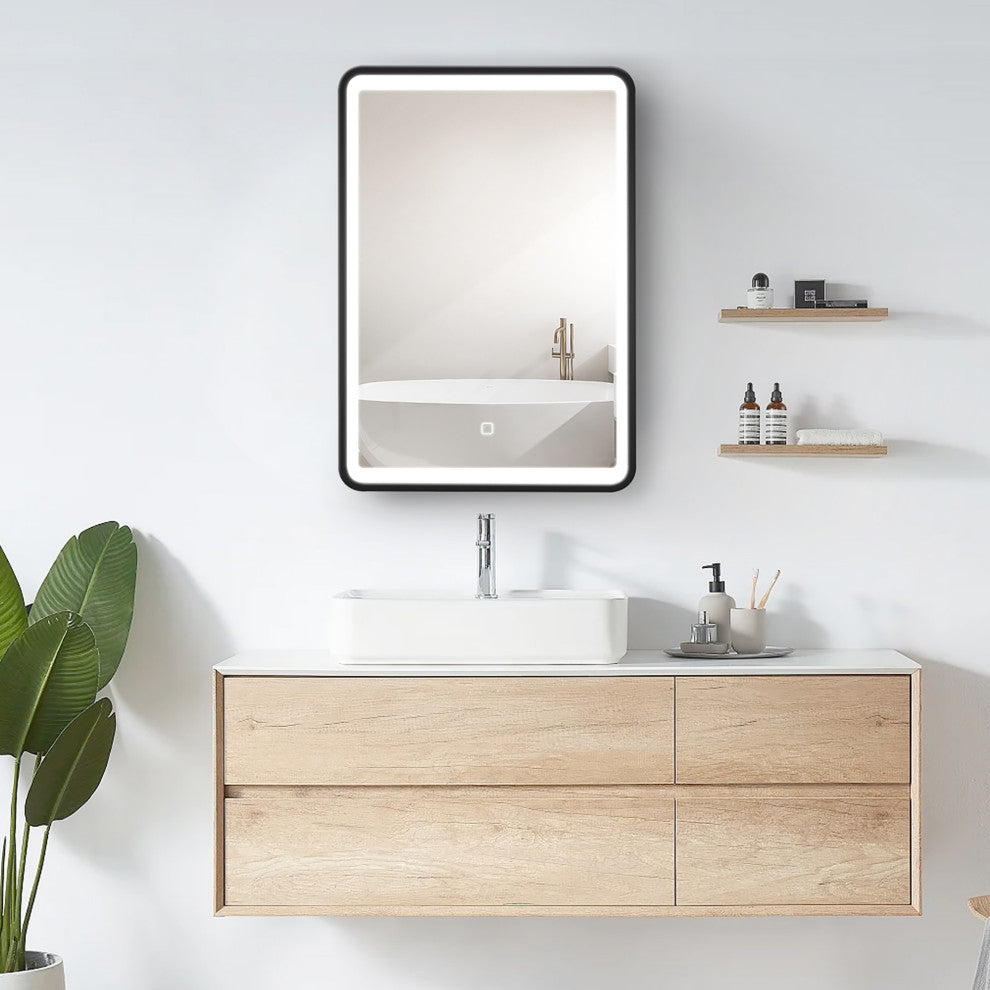 Aluminum Surface Mounted LED Medicine Cabinet, Doors and Shelves, 28" X 20"