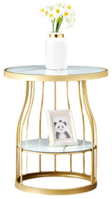 Luxury Tempered Glass Small Side Table with Iron Legs, Gold