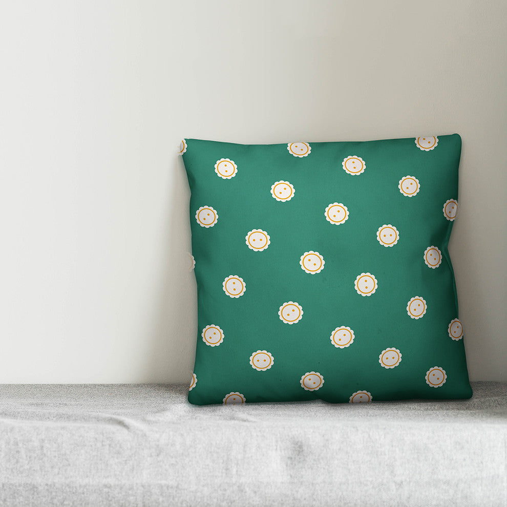 Blue Button Pattern Throw Pillow Cover, 16"x16"