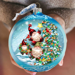 Reaching High Dwarfs Lg Glass Ornament, Blue