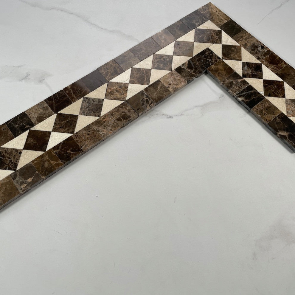 Crema Marfil Marble Classic Diamond Mosaic Border Corner Tile Polished, 1 sheet