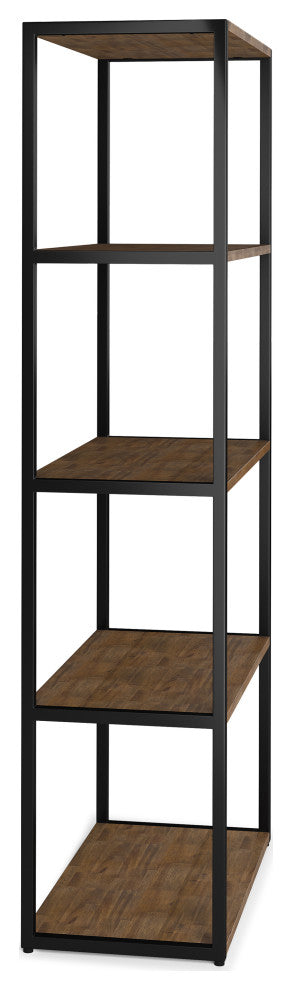 Ralston Solid Acacia Wood Bookcase, Rustic Natural Aged Brown