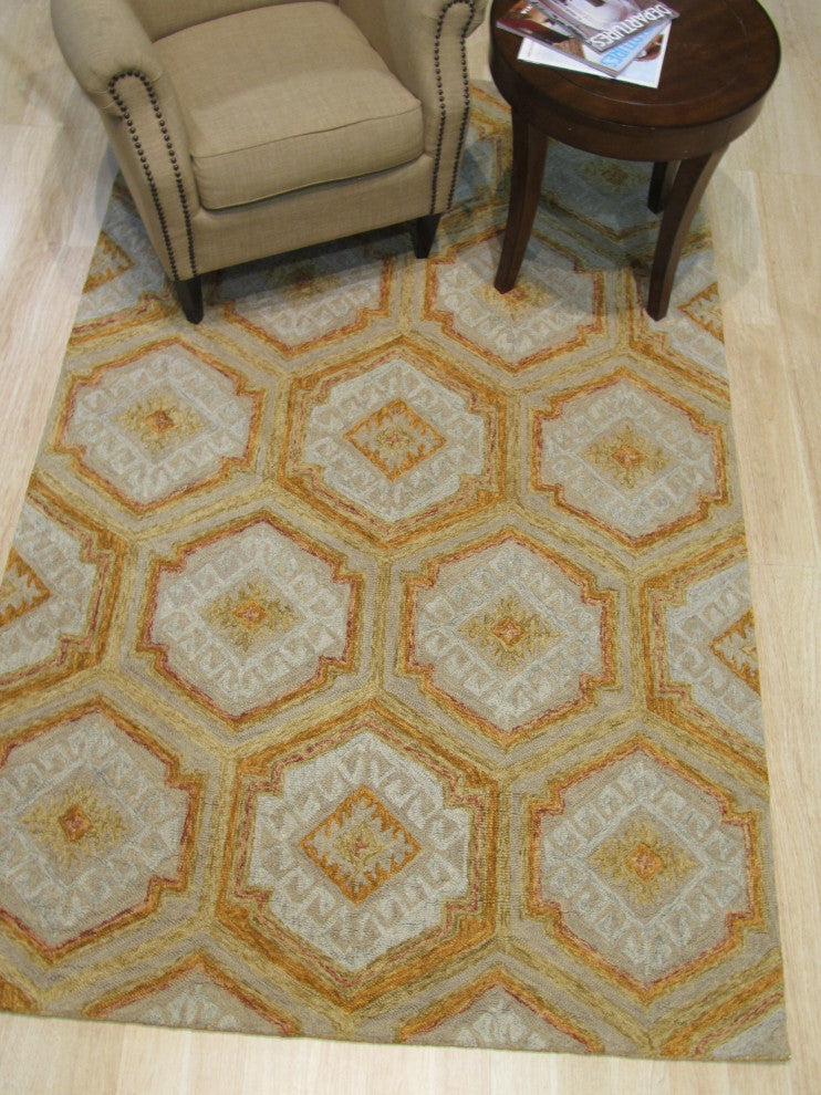 EORC Gold Hand-Tufted Wool Geometric Rug 5'x8'