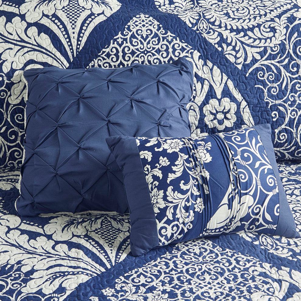 Madison Park Vienna 6 Piece Printed Cotton Quilt Set With Throw Pillows