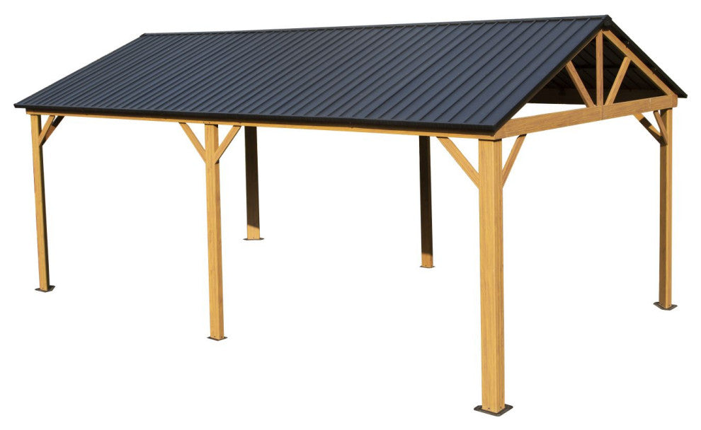 12x20ft Hardtop Gazebo, Galvanized Steel Gable Roof Gazebo Pergola