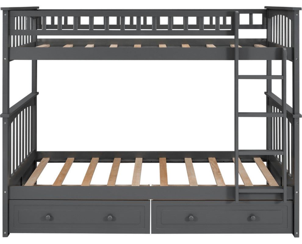 Twin over Twin Bunk Bed Drawers Convertible Beds Gray