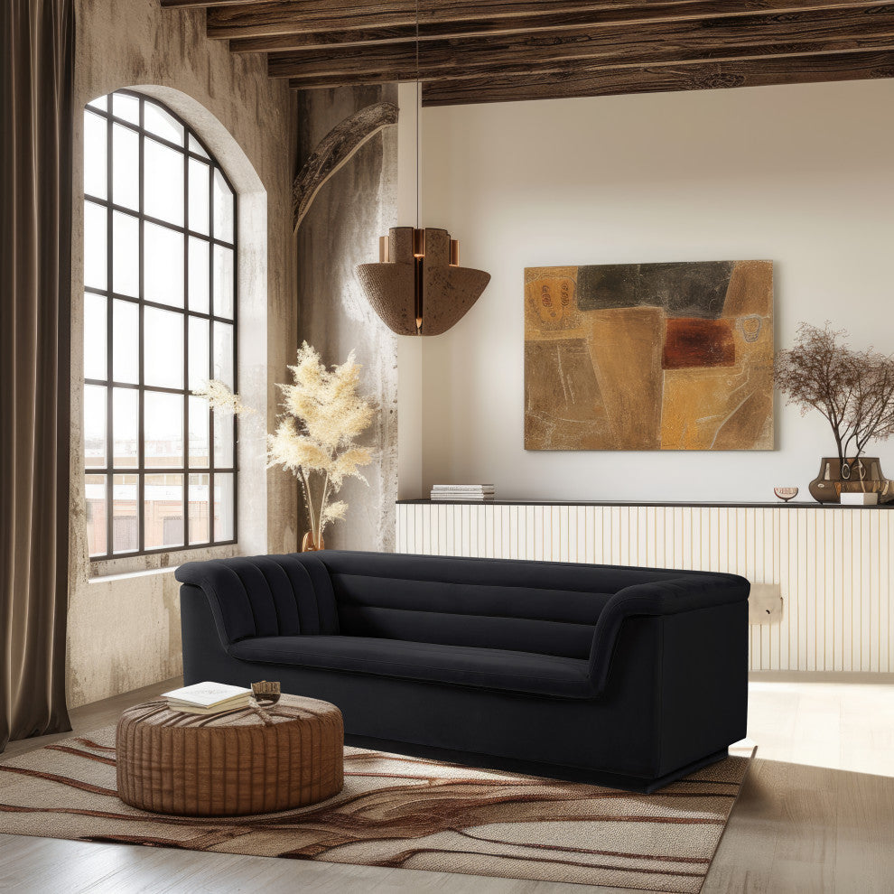 Cascade Upholstered Set, Black, Velvet, Sofa