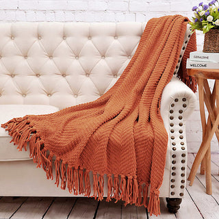 Tweed Knitted Throw Blanket, Rust, 60"x80"