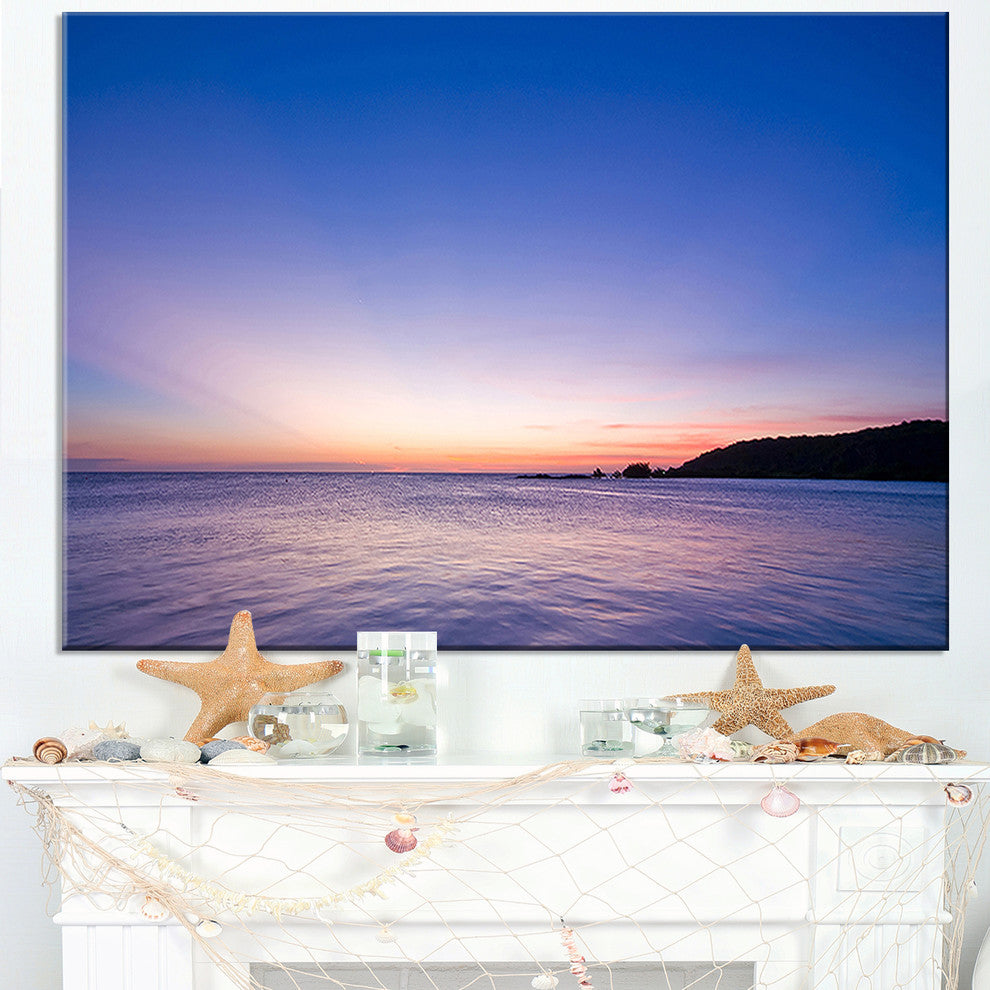 "Bright Blue Sky and Waters At Sunset" Seashore Canvas Print, 32"x16"