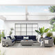 Outdoor Patio Wicker Rattan 9-Piece Sectional Sofa Furniture Set Gray Navy