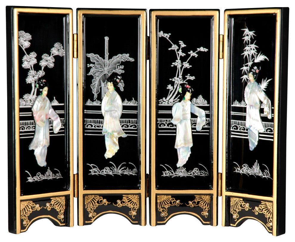 Mini Lacquer Screens, Black Mother of Pearl Ladies