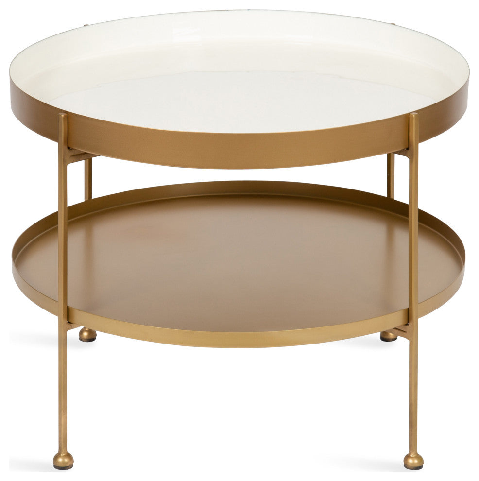 Nira Metal Coffee Table, White/Gold 26" Diameter