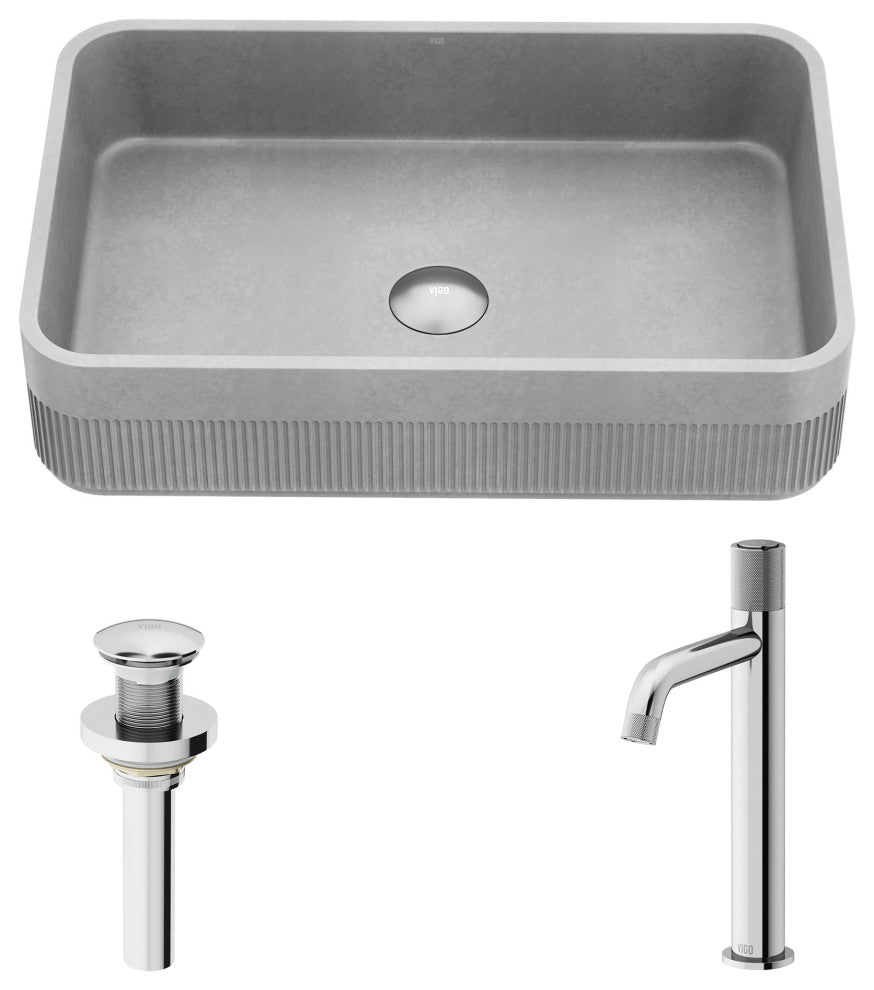 Cypress 21"L x 14"W Concrete Vessel Sink and Apollo 12"H Faucet Set