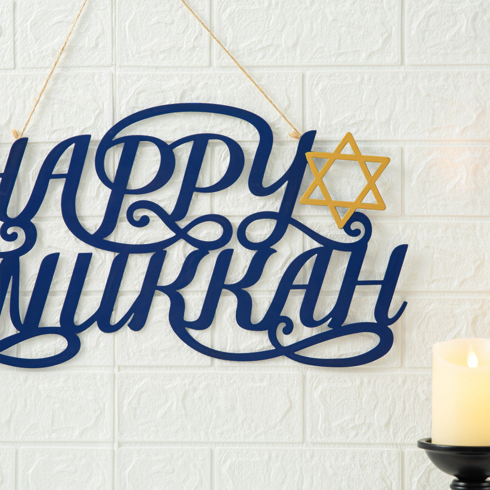 24"L Metal "Happy Hanukkah" Wall Decor