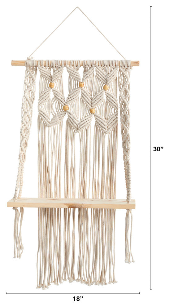 7114 2.5x1.5 Handmade Boho Macrame Wall Hanging With Wooden Shelf