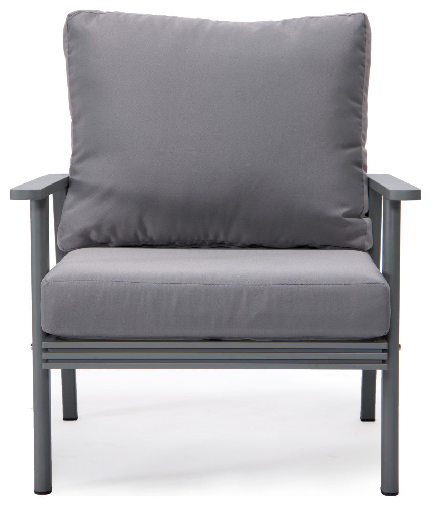 LeisureMod Walbrooke 3-Piece Patio Set With Gray Aluminum Frame and Cushions, Grey