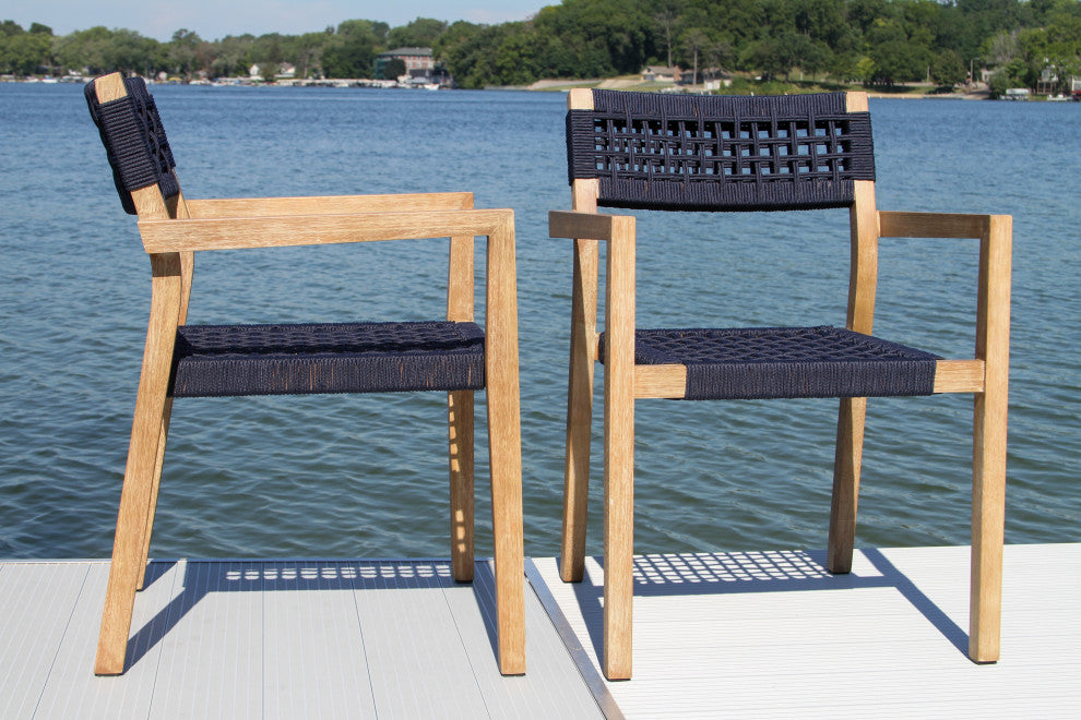 6-Piece Ivory Composite and Blue Rope Rectangle Dining Set