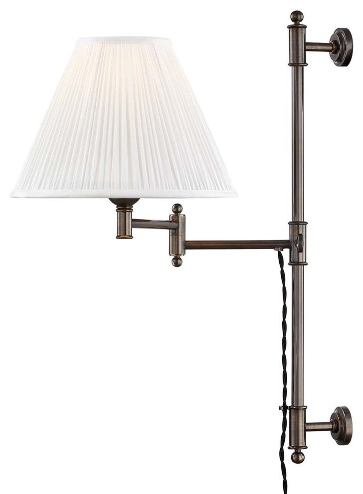 Classic No.1 Adjustable Wall Sconce, Off-White Silk Shade, Distressed Bronze