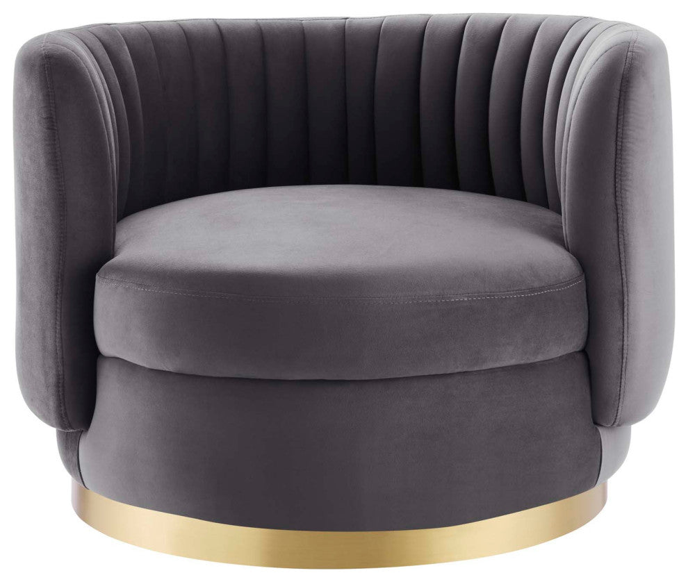 Armchair Swivel Accent Tufted Chair, Gold Gray, Velvet, Modern Hospitality