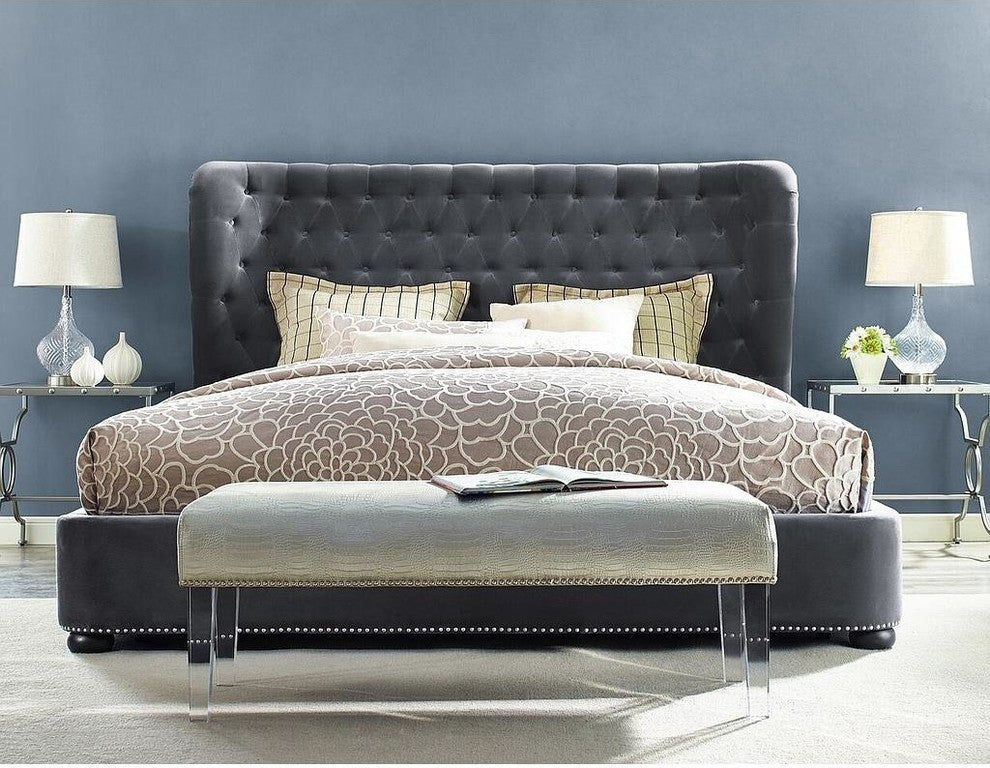TOV Furniture Finley Grey Velvet Bed in Queen