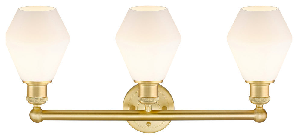 Cindyrella 3-Light 24" Bath Vanity Light, Satin Gold -Cased Matte White Shade