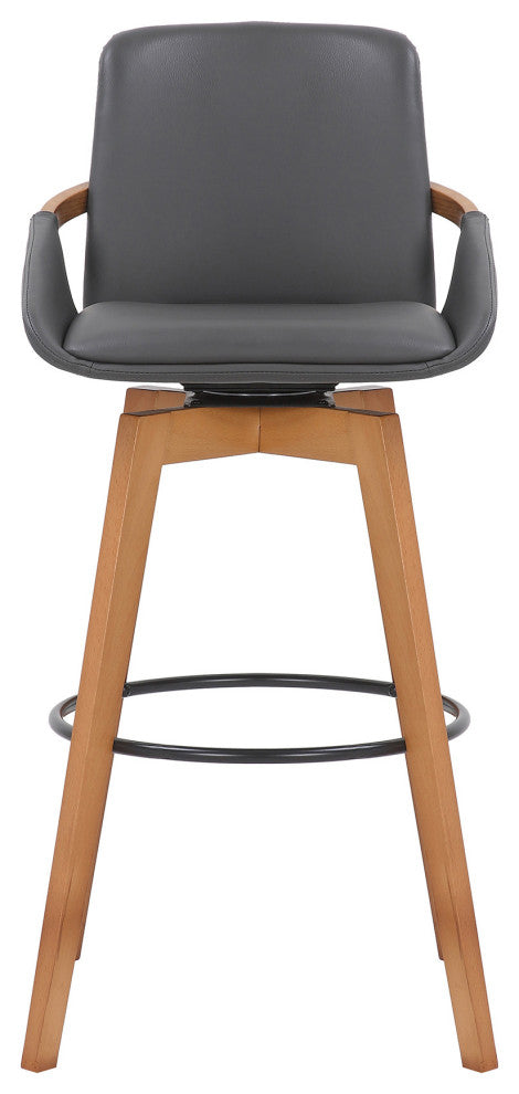 30" Luxurious Gray Faux and Walnut Wood Swivel Bar Stool