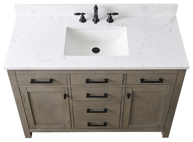 Jasper 48" Bathroom Vanity, Textured Gray, Ariston White Engineered Stone Top