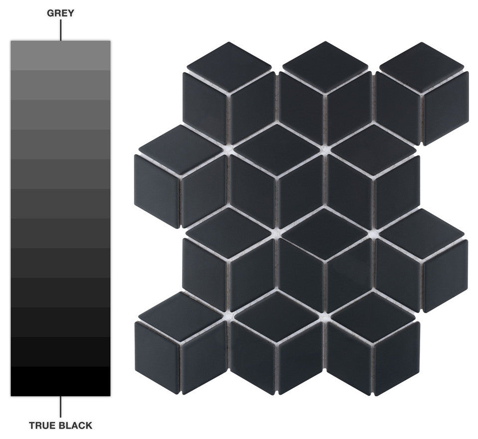 Hudson Rhombus Matte Black Porcelain Floor and Wall Tile