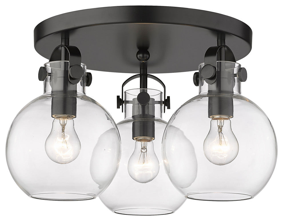 Newton Sphere 3 Light 7" Flush Mount, Matte Black, Clear Glass