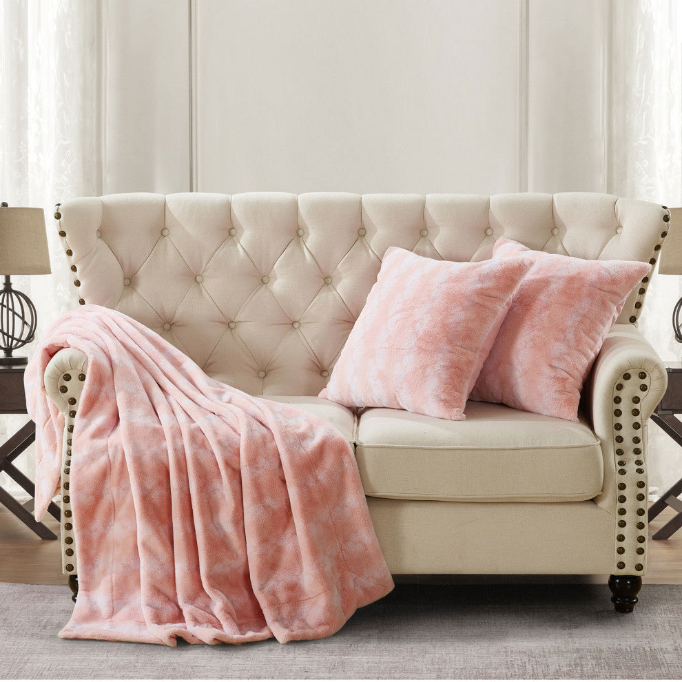 Ballys Faux Fur Throw and Pillow Shell Combo, Rose Quartz, 60"x80"