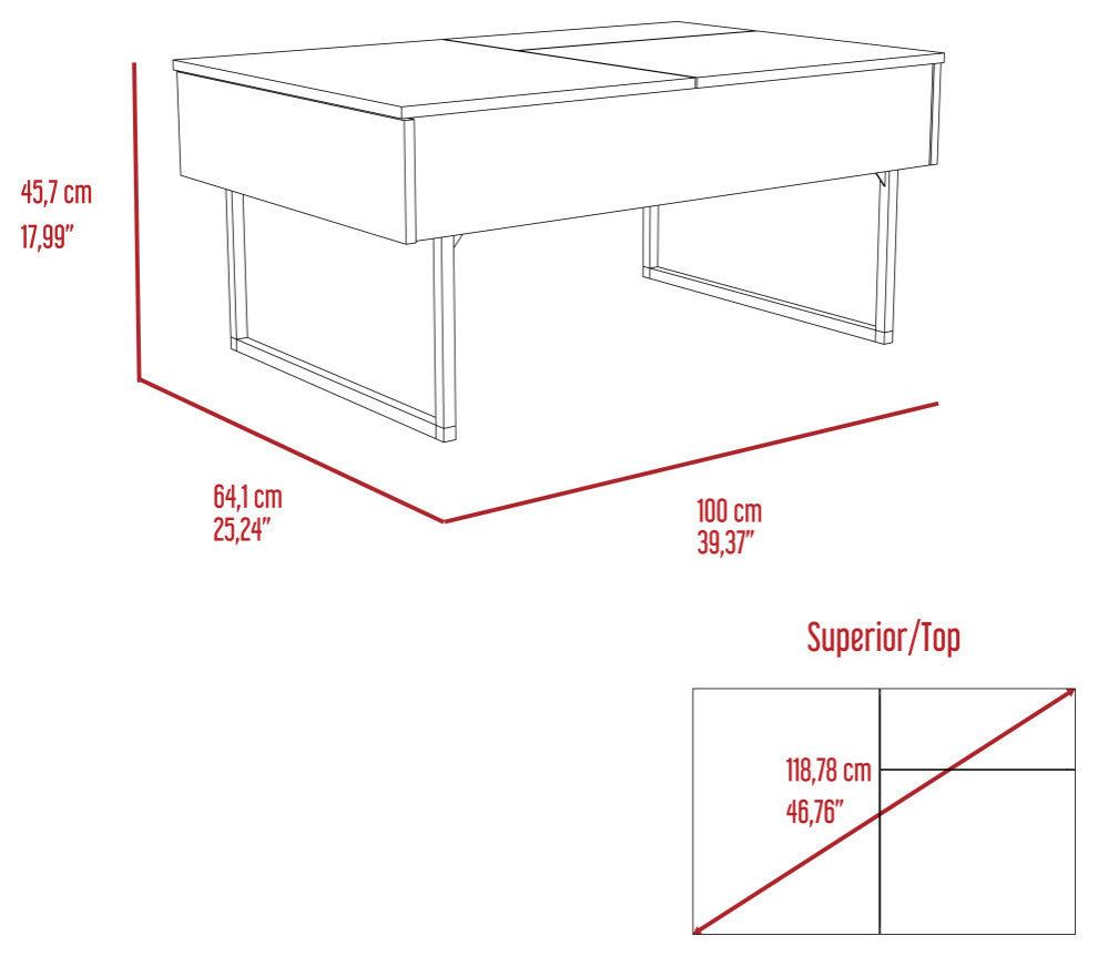 DEPOT E-SHOP Toronto Lift Top Coffee Table, 2 Legs,1 Drawer,Carbon Espresso/Onyx