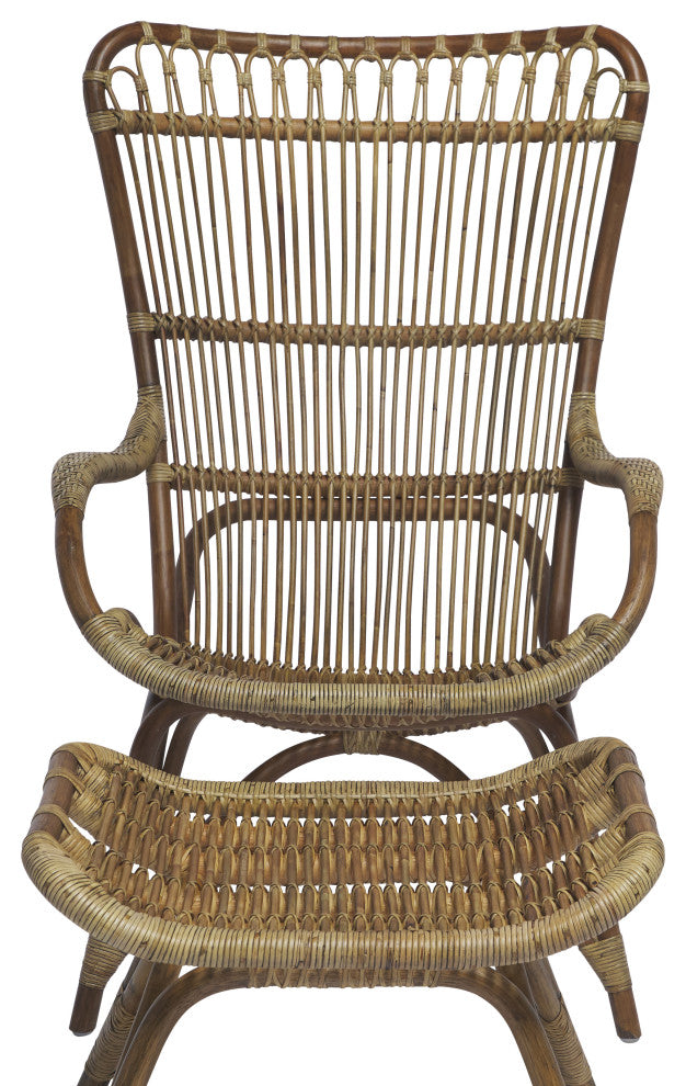 Monet Highback Rattan Lounge Chair and Footstool, Antique