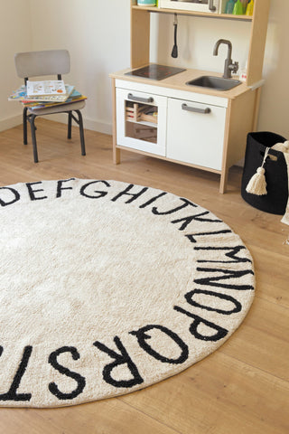 ABC Washable Rug, Natural/Black