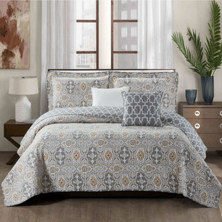 Lanza Printed Microfiber Quilt Coverlet Set, Grey, Over-Sized King, 122"x106"
