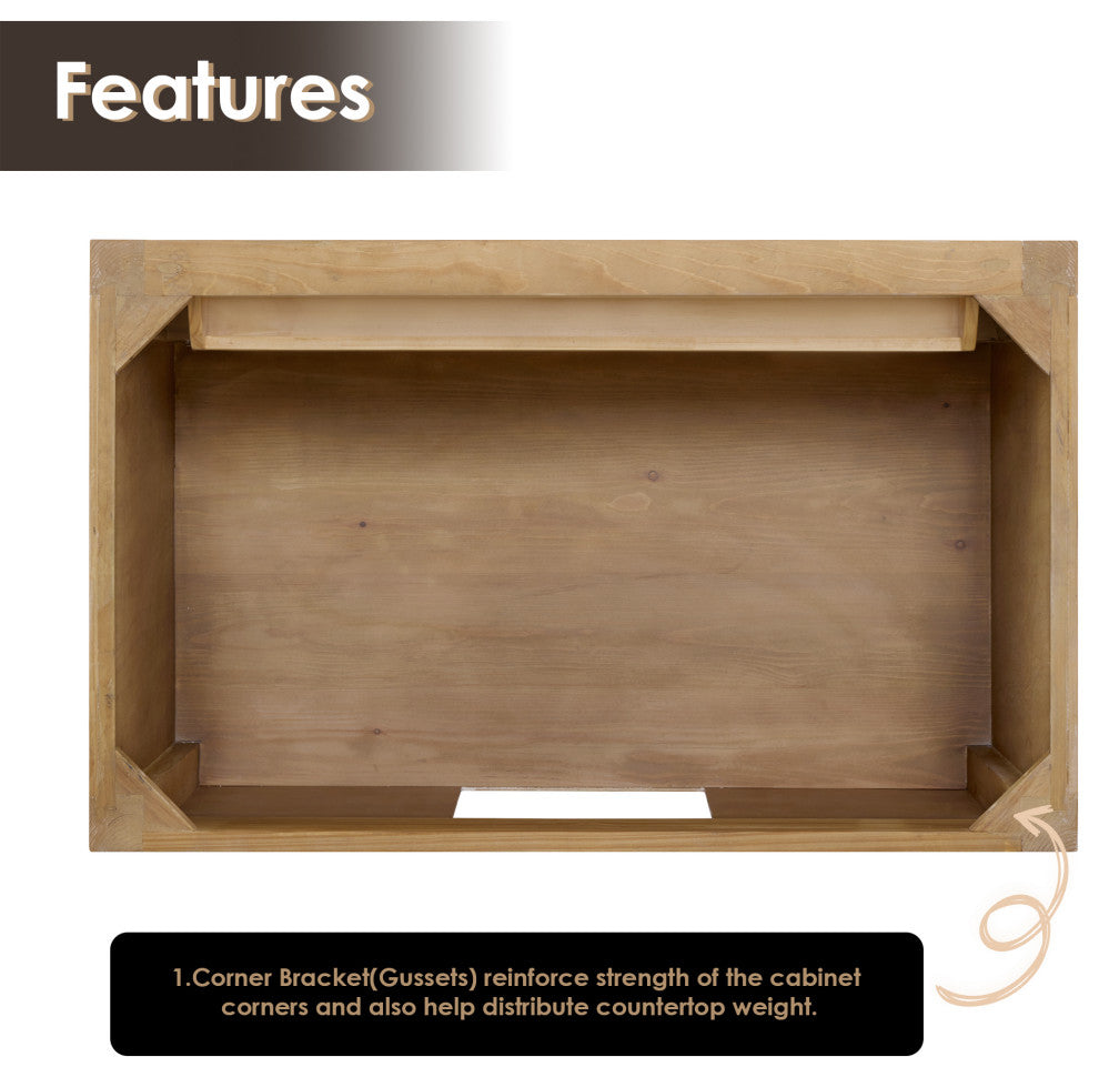 Solana Bathroom Cabinet Vanity Base, Weathered Fir, 36", Without Mirror