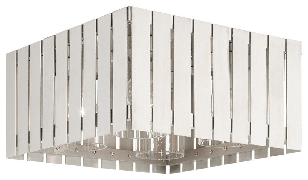 Livex Lighting Greenwich 4 Light Brushed Nickel Large Outdoor Flush Mount
