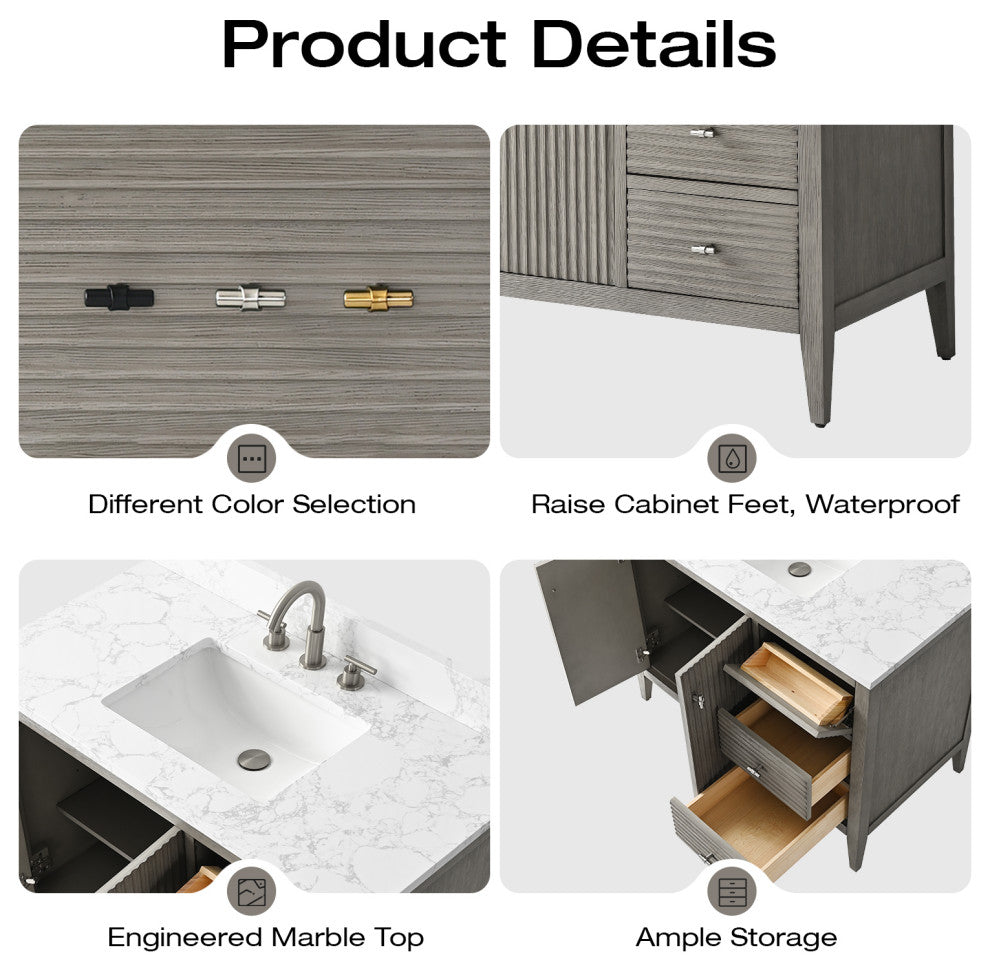 Vanity Art Freestanding Vanity, Driftwood Gray, 42", Single Sink, Brushed Nickel