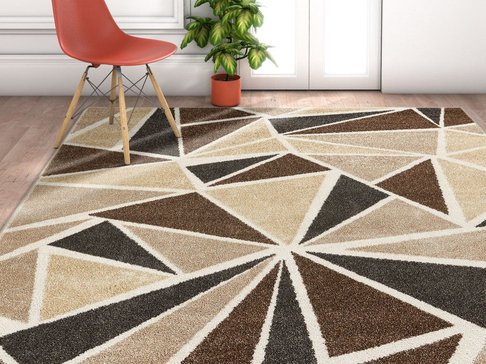 Well Woven Serenity Blossom Modern Geometric Triangles Ivory Area Rug SE-02