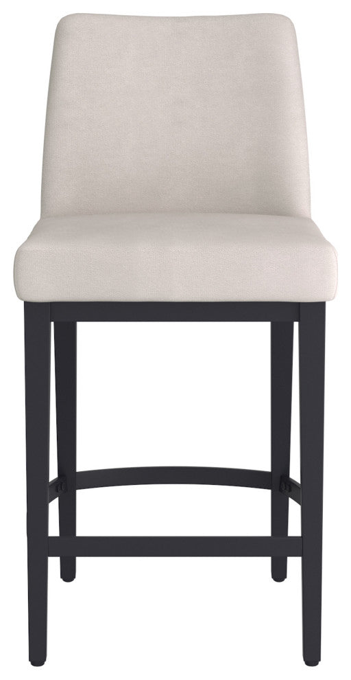 Modern Fabric and Metal 26" Counter Stool, Set of 2, Beige and Black