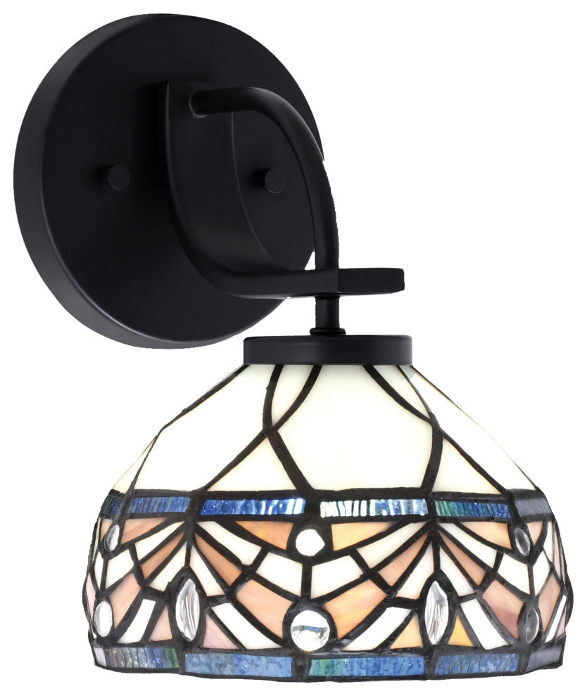 Cavella 1 Light Wall Sconce, Matte Black Finish, 7" Royal Merlot Art Glass