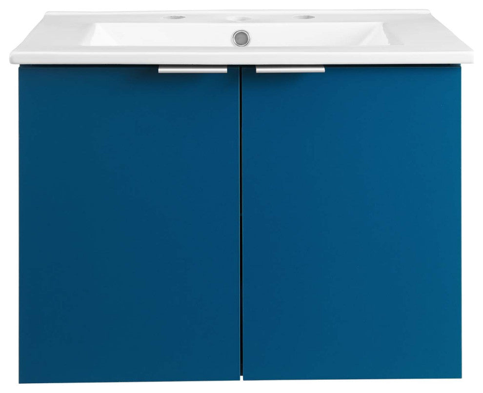 Maybelle 24" Wall-Mount Bathroom Vanity, Navy White
