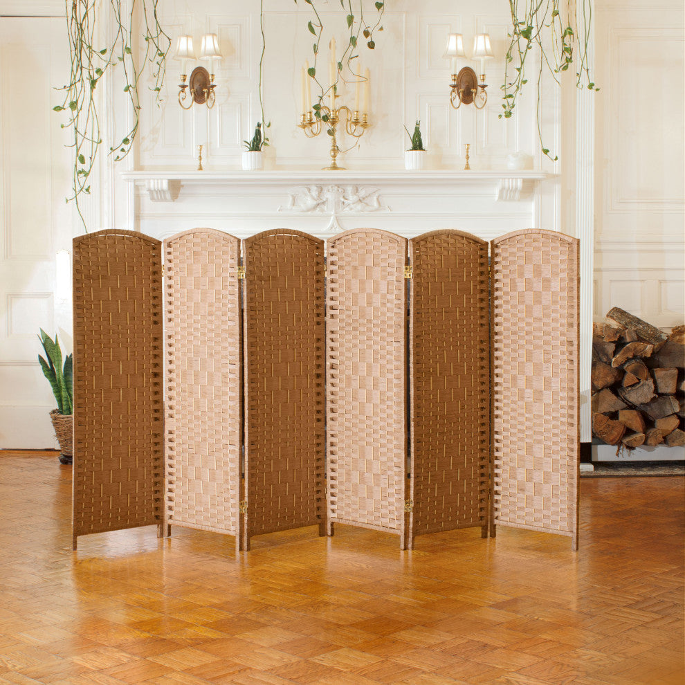 4 ft. Short Diamond Weave Fiber Room Divider Natural 6 Panel