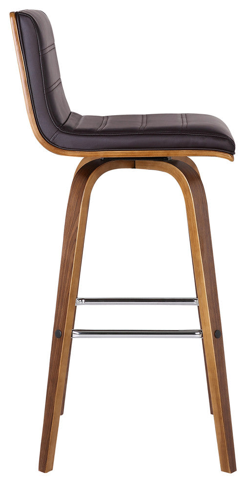 Sulkie 30" Barstool, Walnut Wood Finish With Brown Faux Leather