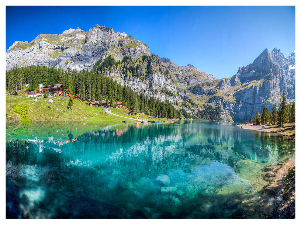 Lake Oeschinen Switzerland, Landscape Canvas Art Print, 40"x30"