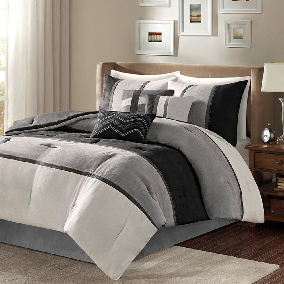 Madison Park Palisades Palizzate Suede 7-Piece Comforter Set, Black, Queen