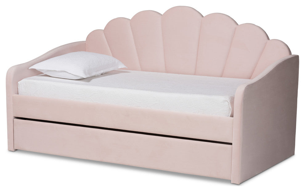 Rankin Modern Light Pink Velvet Daybed, Full Size, With Trundle