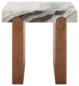 Safavieh Couture Ellebeth Marble Top Accent Table, Hazel/Walnut