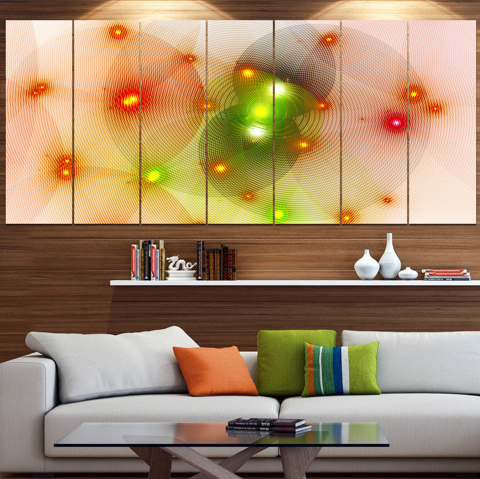 Orange Fractal Lights in Fog, Abstract Wall Art Canvas, 83"x32", 7 Panels
