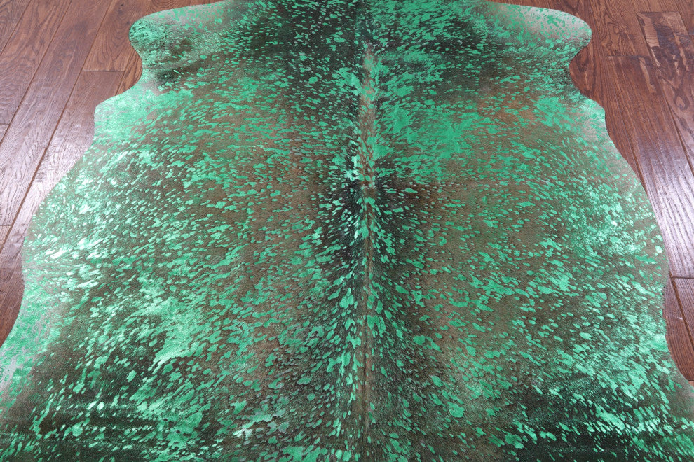6' 7" X 6' 7" Green Metallic Cowhide Rug C2167